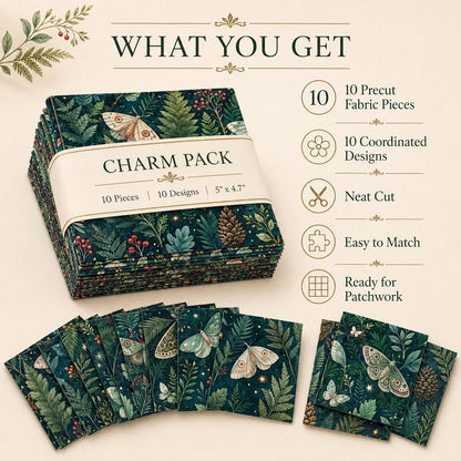 10pcs Charm Pack Set Green Holly Christmas Pattern Vintage Style Pattern Handmade DIY with Rich Color and Texture Elements 100% Polyester Patchwork in 10 Design Styles Suitable for Patchwork DIY Craft Projects DIY Wallet Making Gift Giving Bag Making Moth