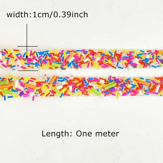 1Meter Self-Adhesive Faux Pearl Soft Sprinkle Polymer Clay Ribbon Roll,1cm Width Iron On Decorative Trim Tape,for Clothing, Bags, Hats, Shoes, Glue, Drill, Handmade DIY Arts, Crafts & Sewing Accessories