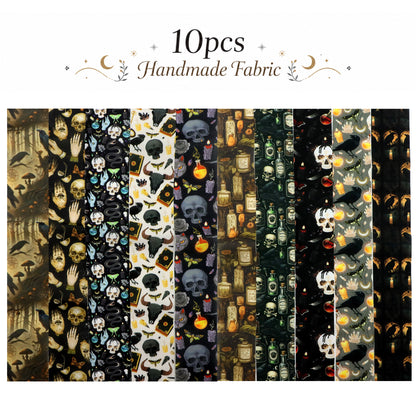10pcs Vintage Skull Crow Black Pattern Jelly Roll Fabric Strips 2.5X19.7inch Pre-cut 100% Polyester for Patchwork Quilts, Table Runners, Placemats, Tote Bags, Storage Pouches, Makeup Bags, Coasters, Quilt Blocks & Binding