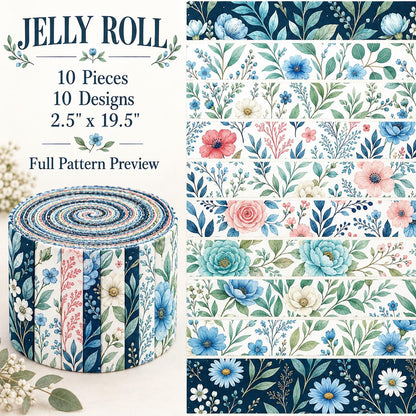 10pcs Vintage Floral Pattern Jelly Roll Fabric Strips 2.5X19.7inch Pre-Cut 100% Polyester For Patchwork Quilts, Table Runners, Placemats, Tote Bags, Storage Pouches, Makeup Bags, Coasters, Quilt Blocks & Binding