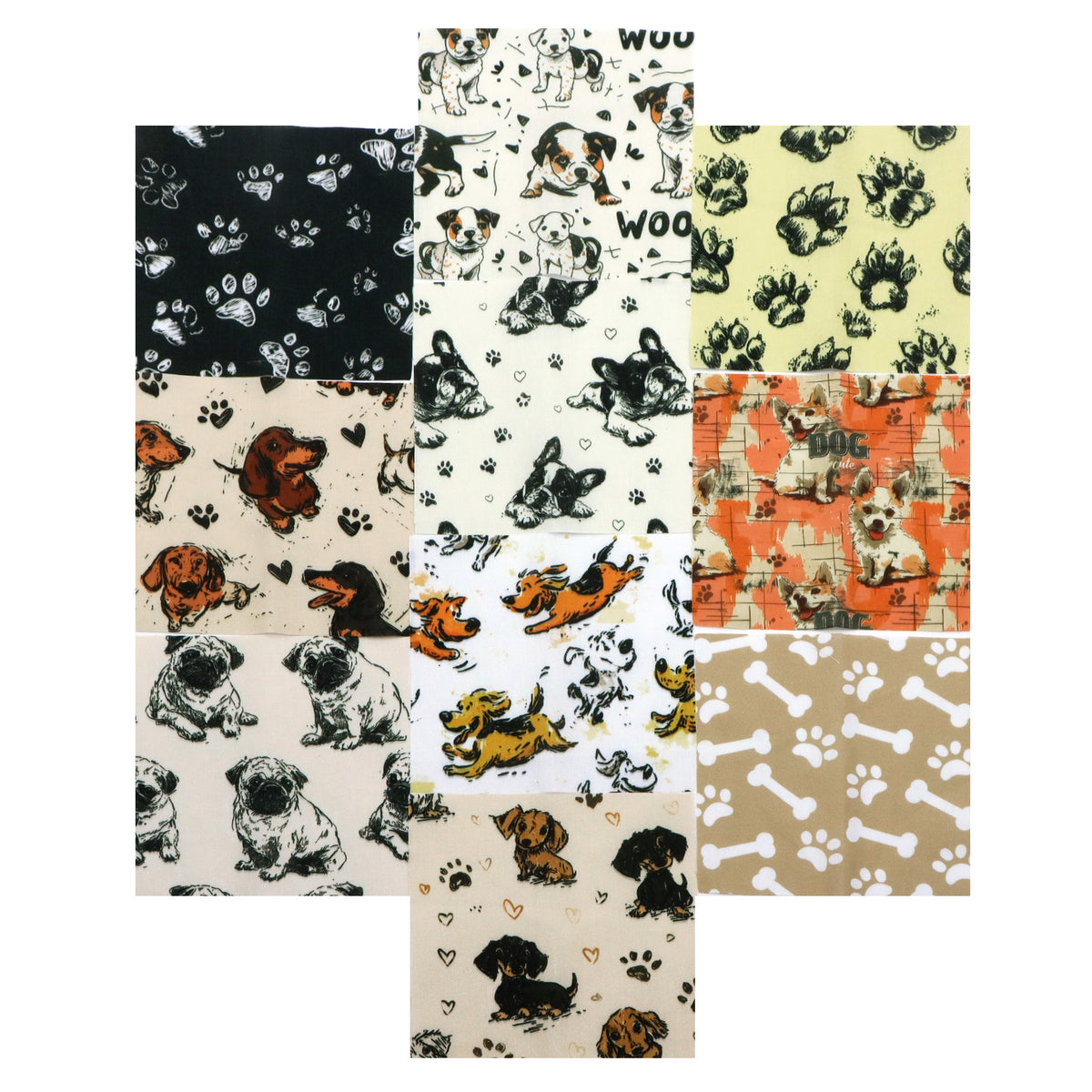 10pcs Charm Pack Set Dog Paw Pattern Vintage Style Handmade DIY with Rich Color and Texture Elements 100% Polyester Patchwork in 10 Design Styles Suitable for Patchwork DIY Craft Projects DIY Wallet Making Gift Giving Bag Making Mother's Day Gift