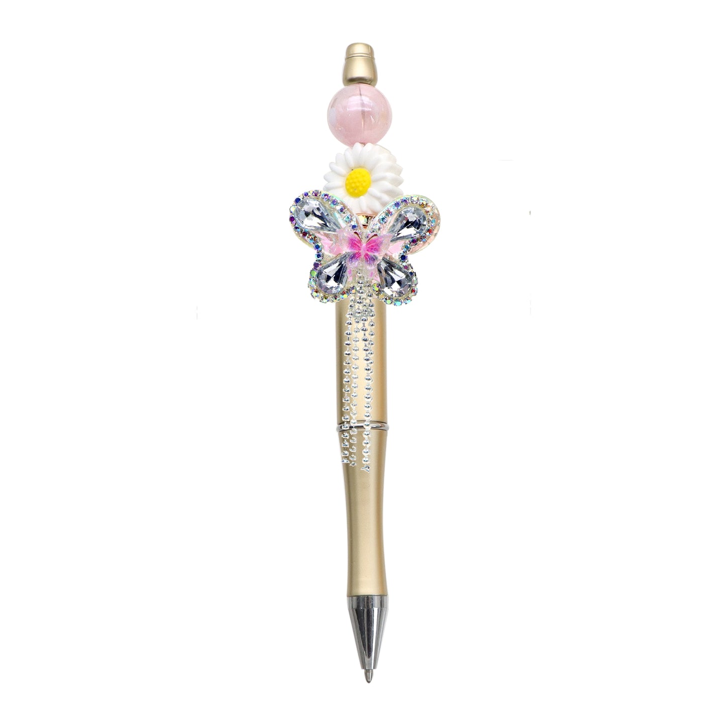 1Pc Luxury Butterfly Rhinestone Faux Crystal Beads with Tassel Loose Spacer Beads with Hole Jewelry Making DIY Bracelet Necklace Chain Earrings Pen Charm Bangle Decors Craft Supplies