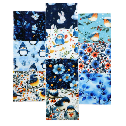10Pc/Set Christmas Series Flower Bird Rabbit Bird Penguin Fat Quarter Fabric, Pre-Cut Square Fabric Assort, Fabric Set, Craft Fabric, Handmade DIY Patchwork Fabric,Home Quilting Sewing Fabric, Packaging Fabric, Scrapbooking Craft Hobbyist