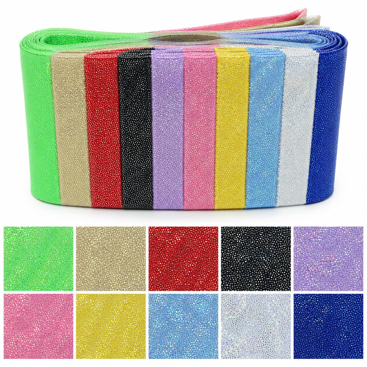 10pcs/Set, Making 10 Images 1pc Each, Each Size: 2.48*19.69inch Plain Muti-color Laser Pattern Sliced Fabric Set Style Combination, Polyester Jelly Roll Fabric Strips, Pre-Cut Quilting Squares, for Quilting DIY, Handicrafts And Sewing, Blankets, Rugs