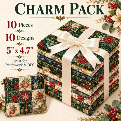 10Pc/Set Christmas Flower Series Star Holly Pinecones  Fat Quarter Fabric, Pre-Cut Square Fabric Assort, Fabric Set, Craft Fabric, Handmade DIY Patchwork Fabric,Home Quilting Sewing Fabric, Packaging Fabric, Scrapbooking Craft Hobbyist