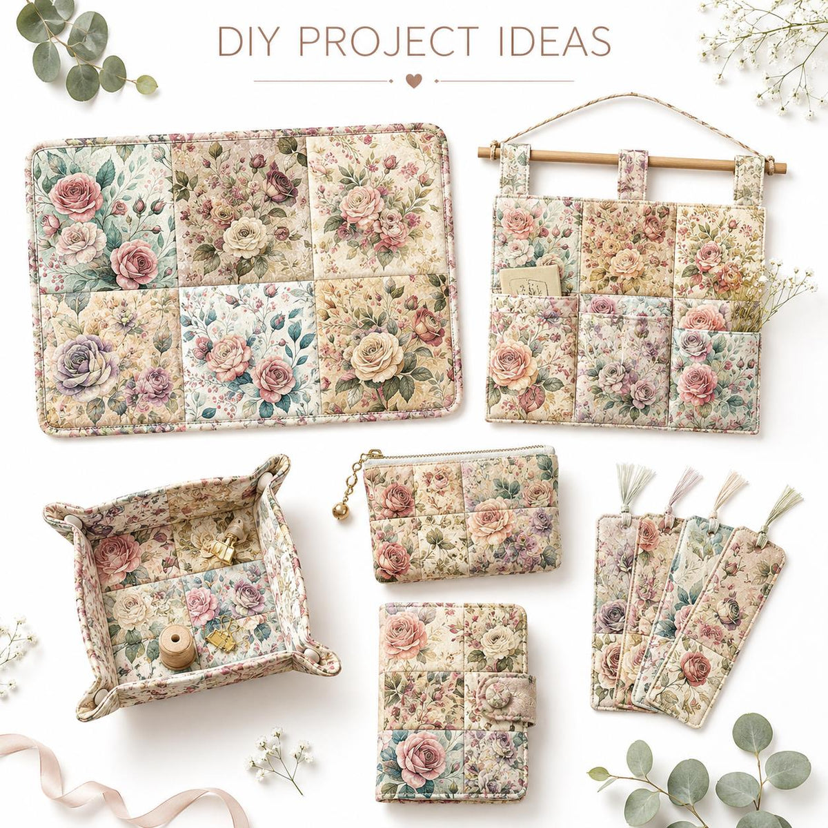 10pcs Charm Pack Set Floral Pattern Vintage Style Handmade DIY with Rich Color and Texture Elements 100% Polyester Patchwork in 10 Design Styles Suitable for Patchwork DIY Craft Projects DIY Wallet Making Gift Giving Bag Making Mother's Day Gift