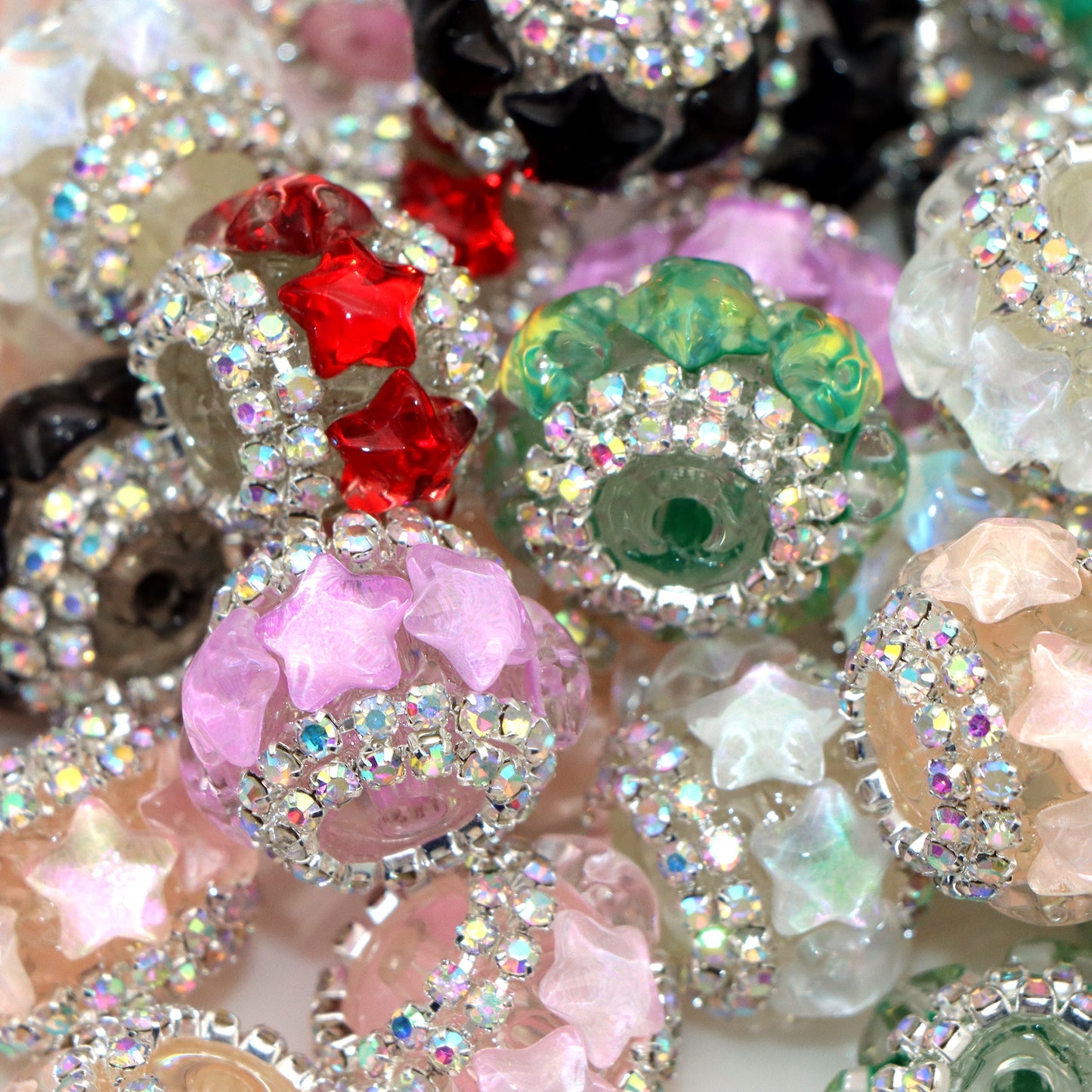 1Pc Faux Rhinestone Acrylic Beads Star Shaped Solid Color Loose Spacer Beads with Hole for Jewelry Making DIY Bracelet Necklace Chain Earrings Charm Bangle Decors Craft Pen Supplies