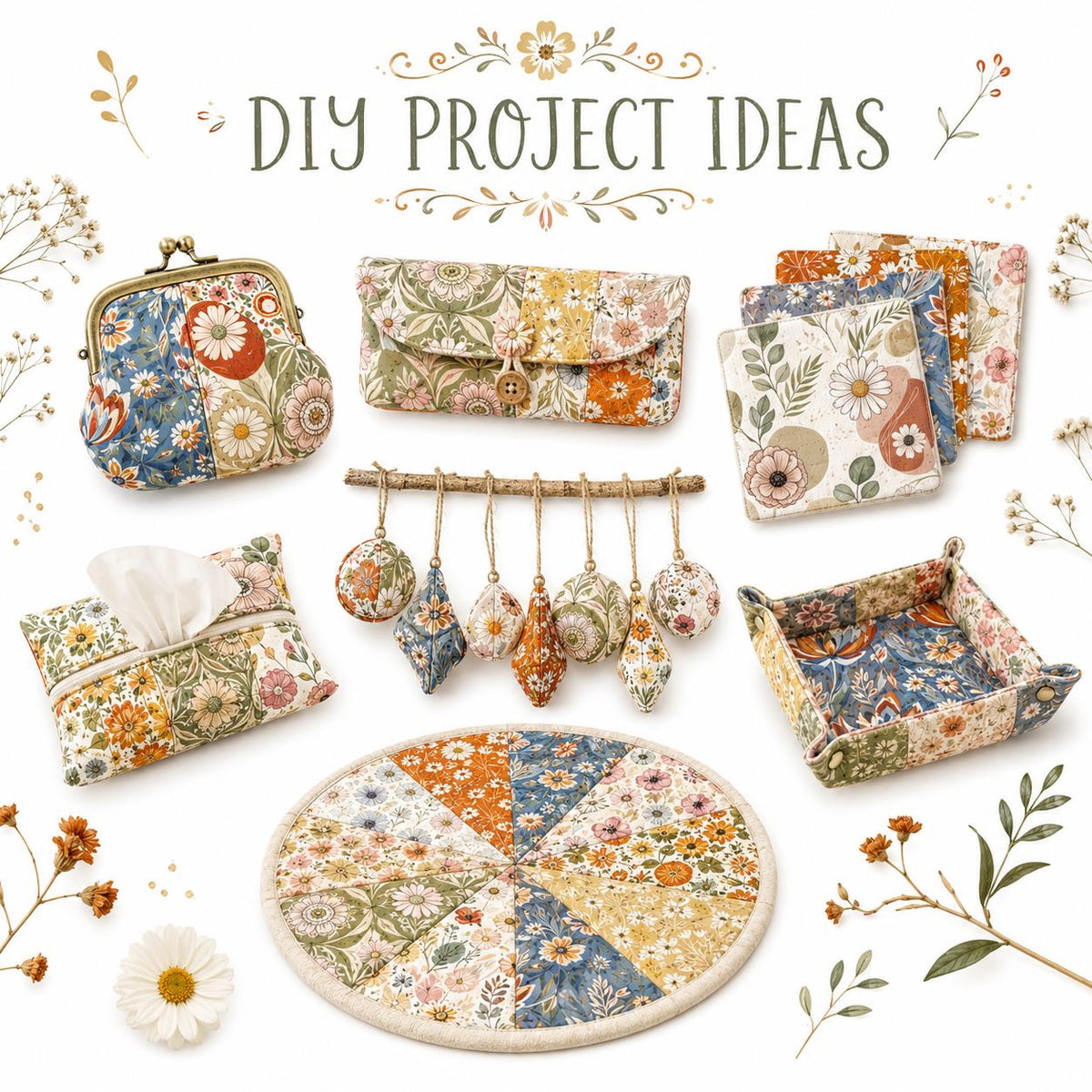 10pcs Charm Pack Set PaInt Splatter Floral Pattern 100% Polyester Patchwork in 10 Design Styles, Ready-To-Sew Without Cutting, Suitable For Patchwork Wallet Making Gift Giving Tote Bags Coasters DIY Craft Projects