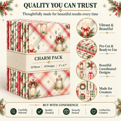 10Pc/Set Christmas Series Plaid Stripe Bowknot Bell Star Holly Fat Quarter Fabric, Pre-Cut Square Fabric Assort, Fabric Set, Craft Fabric, Handmade DIY Patchwork Fabric,Home Quilting Sewing Fabric, Packaging Fabric, Scrapbooking Craft Hobbyist