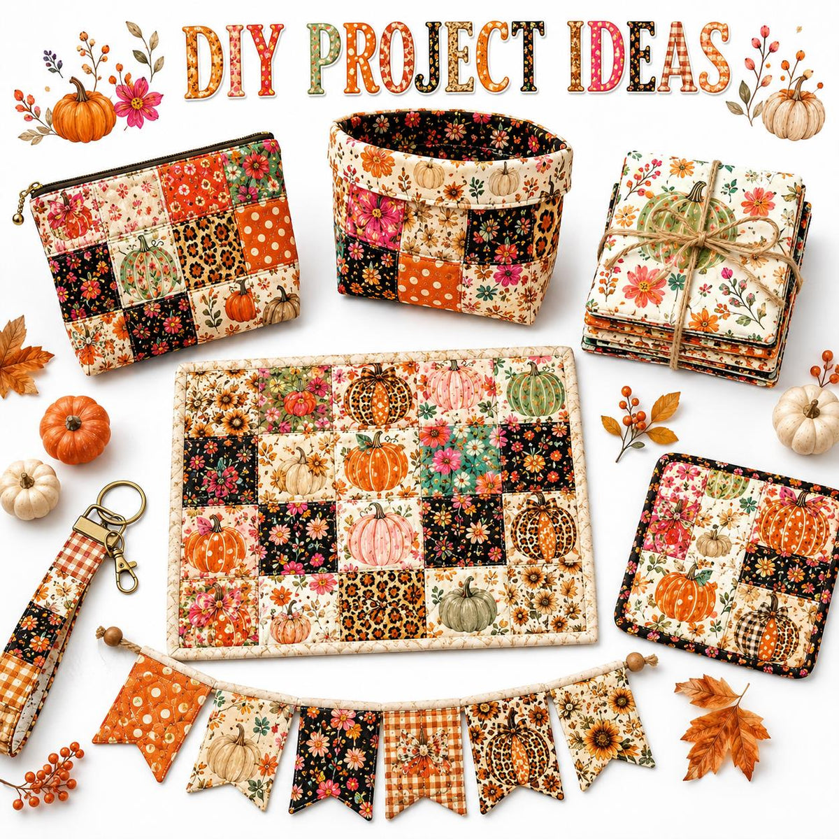 10pcs Charm Pack Set Floral Pumpkin Autumn Pattern Vintage Style Handmade DIY with Rich Color and Texture Elements 100% Polyester Patchwork in 10 Design Styles Suitable for Patchwork DIY Craft Projects DIY Wallet Making Gift Giving Bag Making Mother's Day