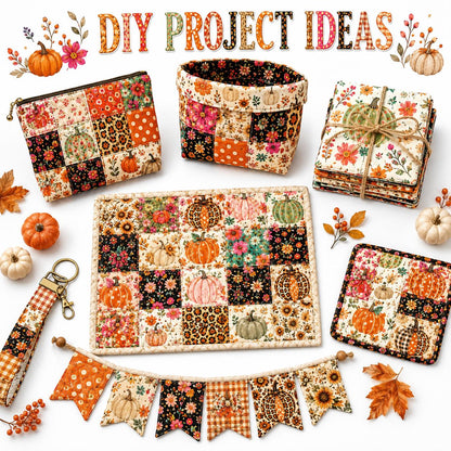 10pcs Charm Pack Set Floral Pumpkin Autumn Pattern Vintage Style Handmade DIY with Rich Color and Texture Elements 100% Polyester Patchwork in 10 Design Styles Suitable for Patchwork DIY Craft Projects DIY Wallet Making Gift Giving Bag Making Mother's Day