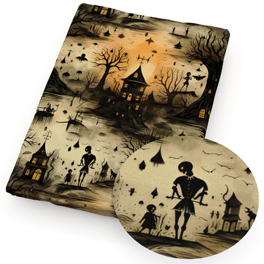 halloween house leaf leaves tree fabric