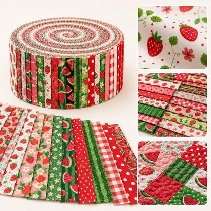 20pcs Vintage Strawberry Watermelon Fruit Pattern Blue Series Jelly Roll Sliced Fabric Strips 2.5X19.7inch Pre-Cut Floral Bow Knot Printed Multi-Color 100% Polyester For DIY Handmade Patchwork, Table Runners, Placemats, Tote Bags, Storage Pouches