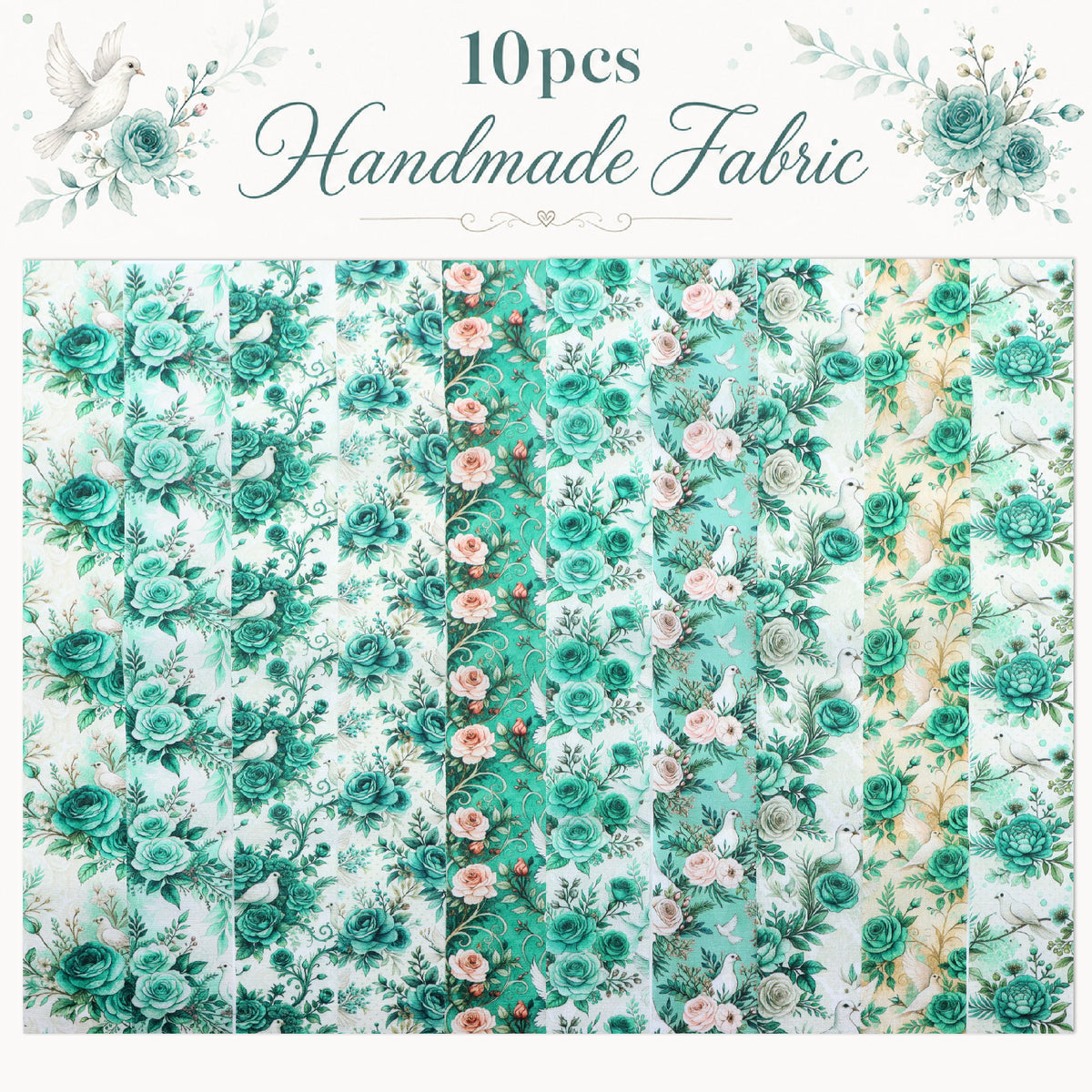 10pcs Vintage Blue Floral Burgundy Pattern Jelly Roll Fabric Strips 2.5X19.7inch Pre-Cut 100% Polyester For Patchwork Quilts, Table Runners, Placemats, Tote Bags, Storage Pouches, Makeup Bags, Coasters, Quilt Blocks & Binding