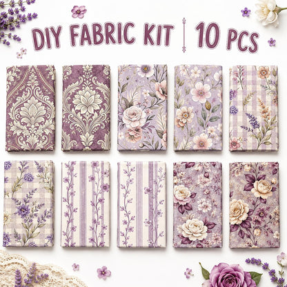 10Pc/Set Flower Purple Series Stripe Plaid Fat Quarter Fabric, Pre-Cut Square Fabric Assort, Fabric Set, Craft Fabric, Handmade DIY Patchwork Fabric,Home Quilting Sewing Fabric, Packaging Fabric, Scrapbooking Craft Hobbyist