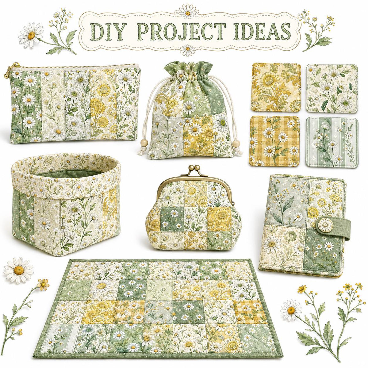 10Pc/Set Flower Series Daisy Plaid Fat Quarter Fabric, Pre-Cut Square Fabric Assort, Fabric Set, Craft Fabric, Handmade DIY Patchwork Fabric,Home Quilting Sewing Fabric, Packaging Fabric, Scrapbooking Craft Hobbyist