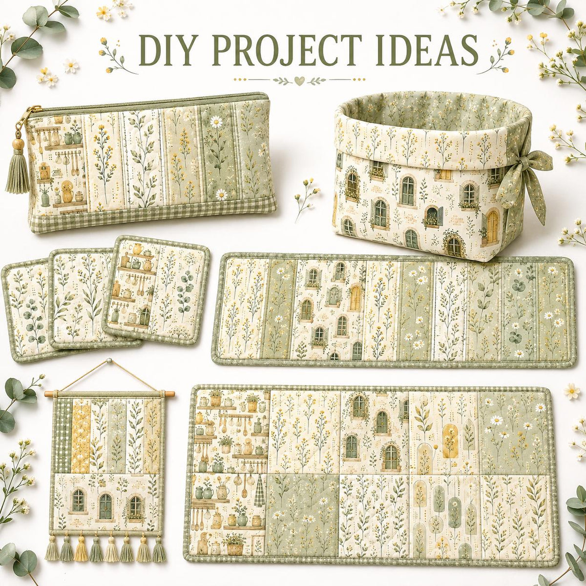 10pcs Vintage Floral Plant Pattern Jelly Roll Fabric Strips 2.5X19.7inch Pre-Cut 100% Polyester For Patchwork Quilts, Table Runners, Placemats, Tote Bags, Storage Pouches, Makeup Bags, Coasters, Quilt Blocks & Binding