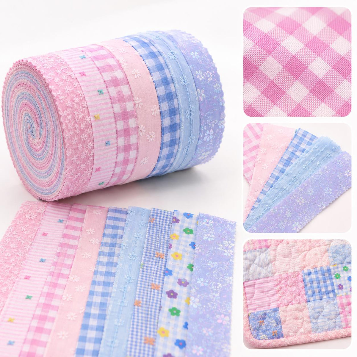 10Pc/Set, Making 10 Images 1pc Each, Each Size: 6.3*50cm Plaid Floral Series Sliced Fabric Set Style Combination, Polyester Jelly Roll Fabric Strips, Pre-Cut Quilting Squares, For Quilting DIY, Handicrafts And Sewing, Blankets, Rugs, Interior Decoration,