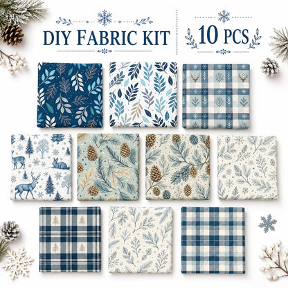 10Pc/Set Christmas Series Plaid Rabbit Deer Pinecones Christmas Tree Fat Quarter Fabric, Pre-Cut Square Fabric Assort, Fabric Set, Craft Fabric, Handmade DIY Patchwork Fabric,Home Quilting Sewing Fabric, Packaging Fabric, Scrapbooking Craft Hobbyist