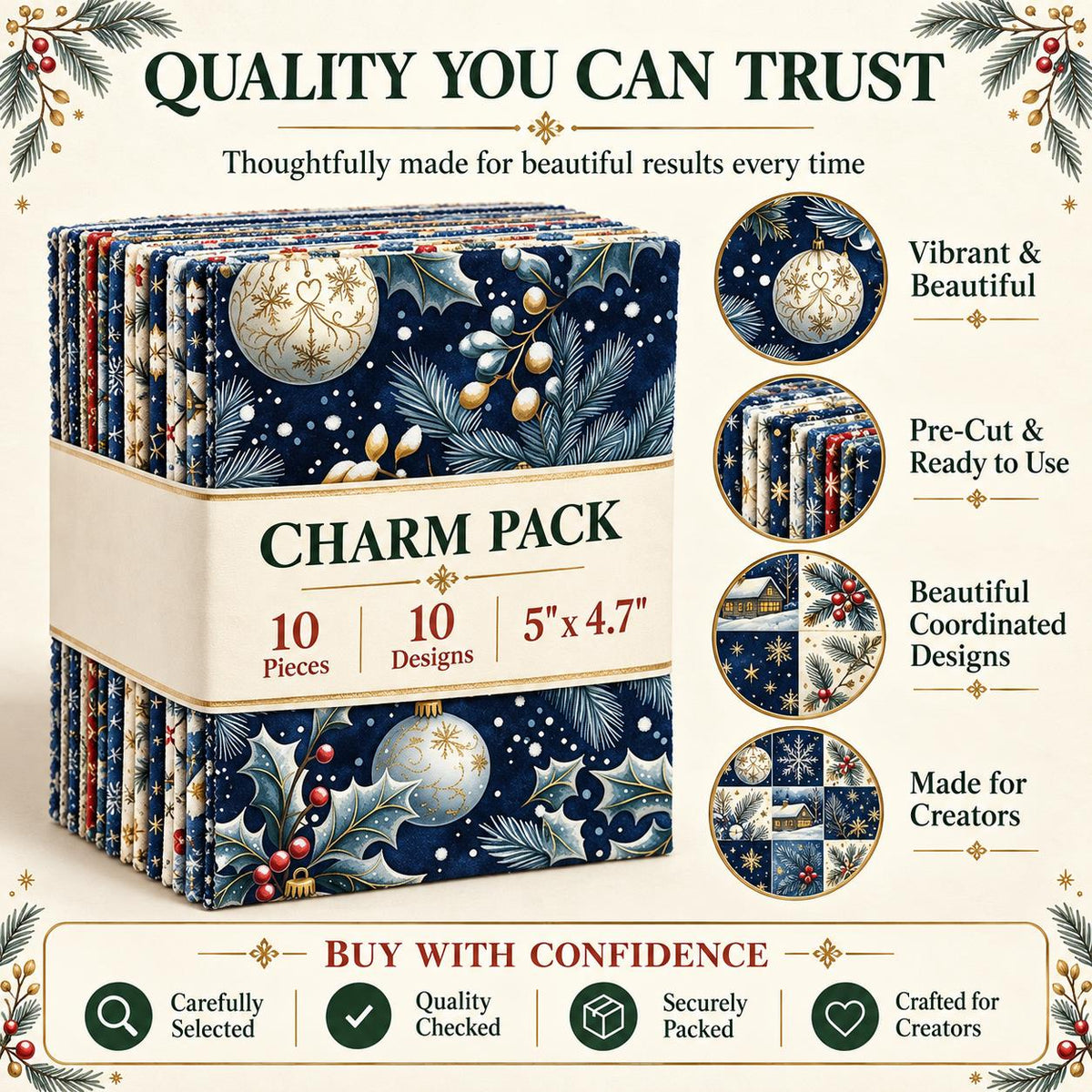 10Pc/Set Christmas Series Star Tree Holly House Fat Quarter Fabric, Pre-Cut Square Fabric Assort, Fabric Set, Craft Fabric, Handmade DIY Patchwork Fabric,Home Quilting Sewing Fabric, Packaging Fabric, Scrapbooking Craft Hobbyist