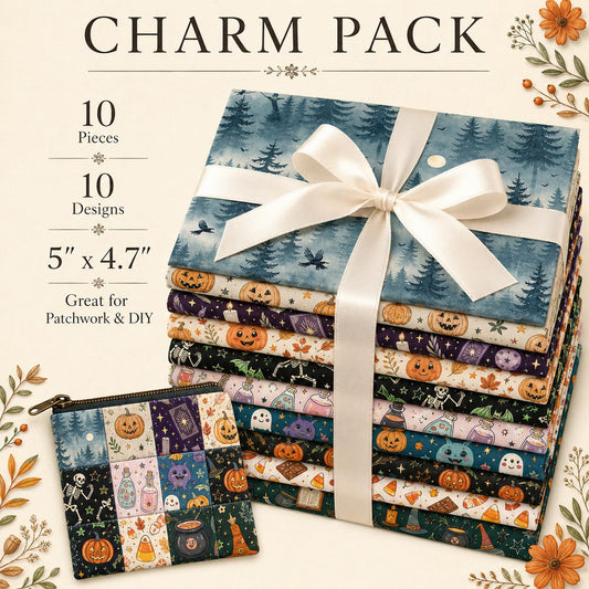 10pcs Charm Pack Set Pumpkin Skull Halloween Pattern Vintage Style Handmade DIY with Rich Color and Texture Elements 100% Polyester Patchwork in 10 Design Styles Suitable for Patchwork DIY Craft Projects DIY Wallet Making Gift Giving Bag Making Mother's D
