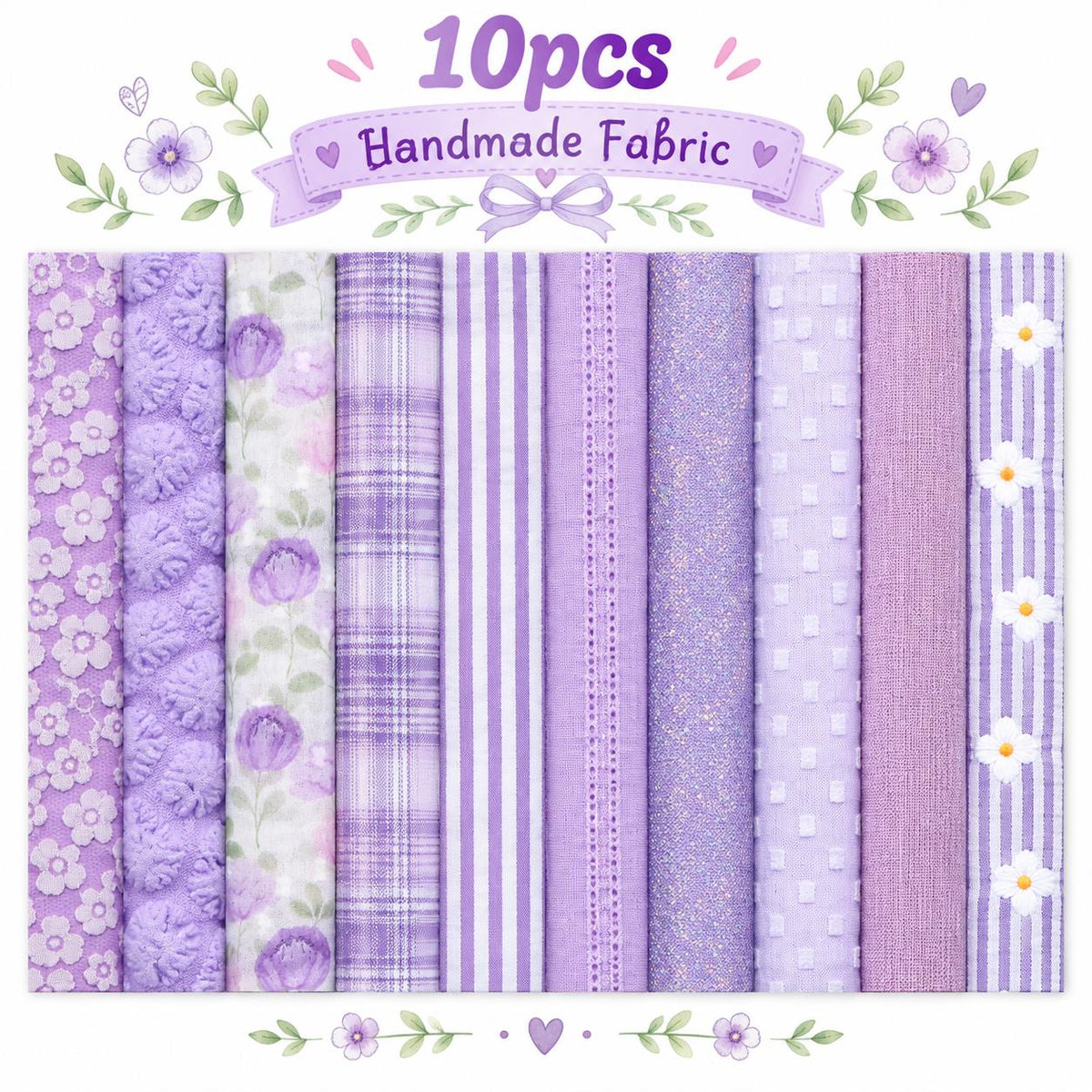 10pcs Vintage Floral Plaid Purple Pattern Jelly Roll Fabric Strips 2.5X19.7inch Pre-cut 100% Polyester for Patchwork Quilts, Table Runners, Placemats, Tote Bags, Storage Pouches, Makeup Bags, Coasters, Quilt Blocks & Binding Multi-color