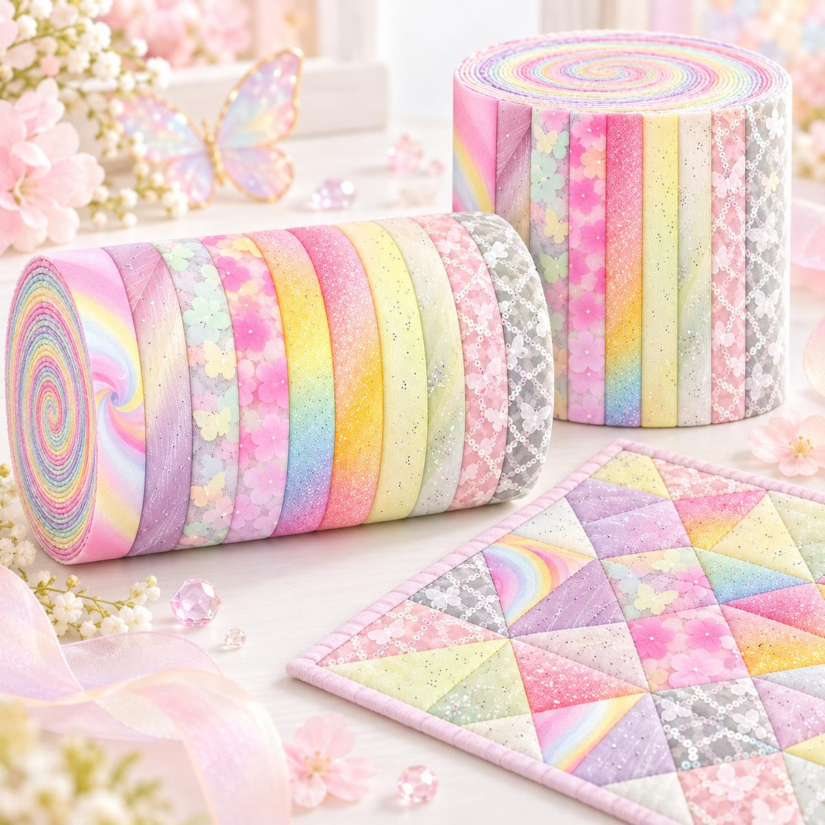 10pcs Vintage Butterfly Mesh Gauze Lace Series Jelly Roll Fabric Strips 2.5X19.7inch Pre-cut 100% Polyester for Patchwork Quilts, Table Runners, Placemats, Tote Bags, Storage Pouches, Makeup Bags, Coasters, Quilt Blocks & Binding Multi-color