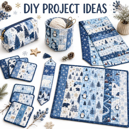 10pcs Vintage Penguin Snow Jelly Roll Fabric Strips 2.5X19.7inch Pre-Cut 100% Polyester For Patchwork Quilts, Table Runners, Placemats, Tote Bags, Storage Pouches, Makeup Bags, Coasters, Quilt Blocks & Binding Christmas Day Gift