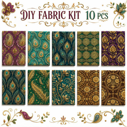 10Pc/Set Flower Feather Series Peacock Pattern Fat Quarter Fabric, Pre-Cut Square Fabric Assort, Fabric Set, Craft Fabric, Handmade DIY Patchwork Fabric,Home Quilting Sewing Fabric, Packaging Fabric, Scrapbooking Craft Hobbyist