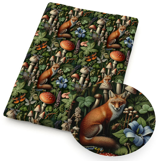 mushroom leaf leaves tree flowerfloral fox butterfly fabric