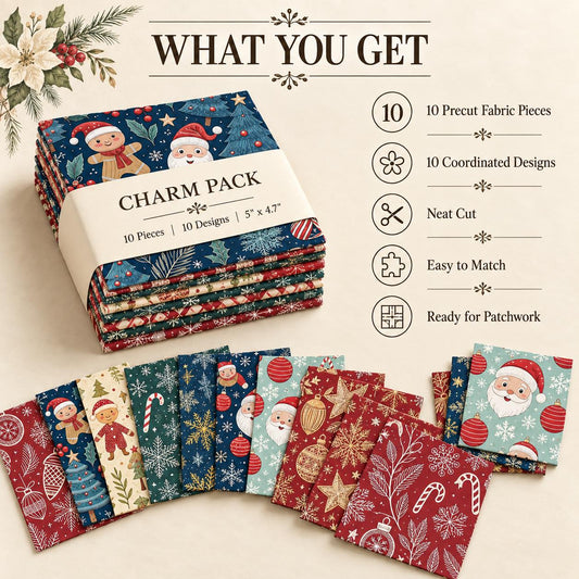 10Pc/Set Christmas Series Star Deer Santa Claus Holly Crutch Fat Quarter Fabric, Pre-Cut Square Fabric Assort, Fabric Set, Craft Fabric, Handmade DIY Patchwork Fabric,Home Quilting Sewing Fabric, Packaging Fabric, Scrapbooking Craft Hobbyist