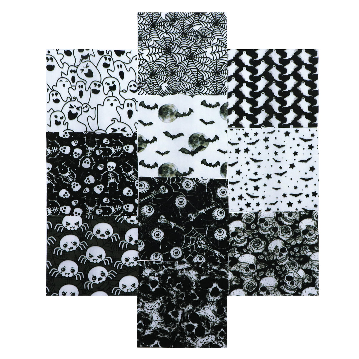 10Pc/Set Halloween Series Skull Moon Bat Fat Quarter Fabric, Pre-Cut Square Fabric Assort, Fabric Set, Craft Fabric, Handmade DIY Patchwork Fabric,Home Quilting Sewing Fabric, Packaging Fabric, Scrapbooking Craft Hobbyist