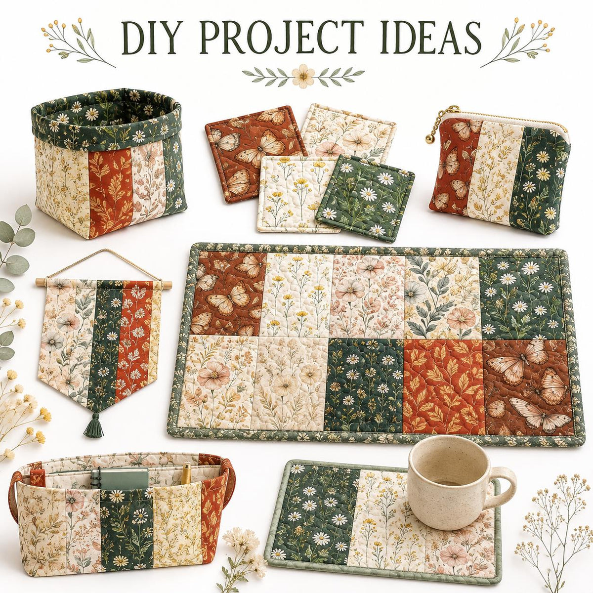 10pcs Charm Pack Set Floral Pattern 100% Polyester Patchwork in 10 Design Styles, Ready-to-Sew Without Cutting, Suitable For Patchwork Wallet Making Gift Giving Tote Bags Coasters DIY Craft Projects