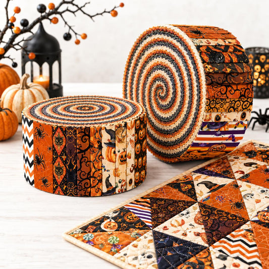 10pcs Vintage Pumpkin Spider Cat Halloween Theme Jelly Roll Fabric Strips 2.5X19.7inch Pre-Cut 100% Cotton For Patchwork Quilts, Table Runners, Placemats, Tote Bags, Storage Pouches, Makeup Bags, Coasters, Quilt Blocks & Binding
