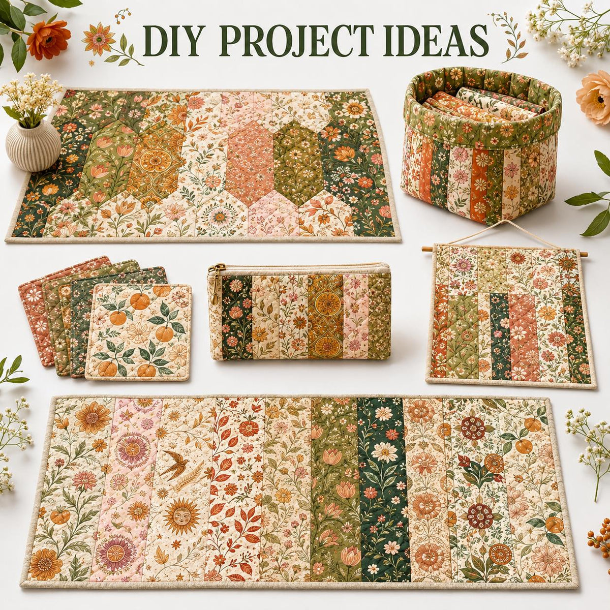 10pcs Vintage Floral Pattern Jelly Roll Fabric Strips 2.5X19.7inch Pre-Cut 100% Polyester For Patchwork Quilts, Table Runners, Placemats, Tote Bags, Storage Pouches, Makeup Bags, Coasters, Quilt Blocks & Binding