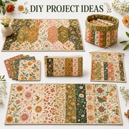 10pcs Vintage Floral Pattern Jelly Roll Fabric Strips 2.5X19.7inch Pre-Cut 100% Polyester For Patchwork Quilts, Table Runners, Placemats, Tote Bags, Storage Pouches, Makeup Bags, Coasters, Quilt Blocks & Binding