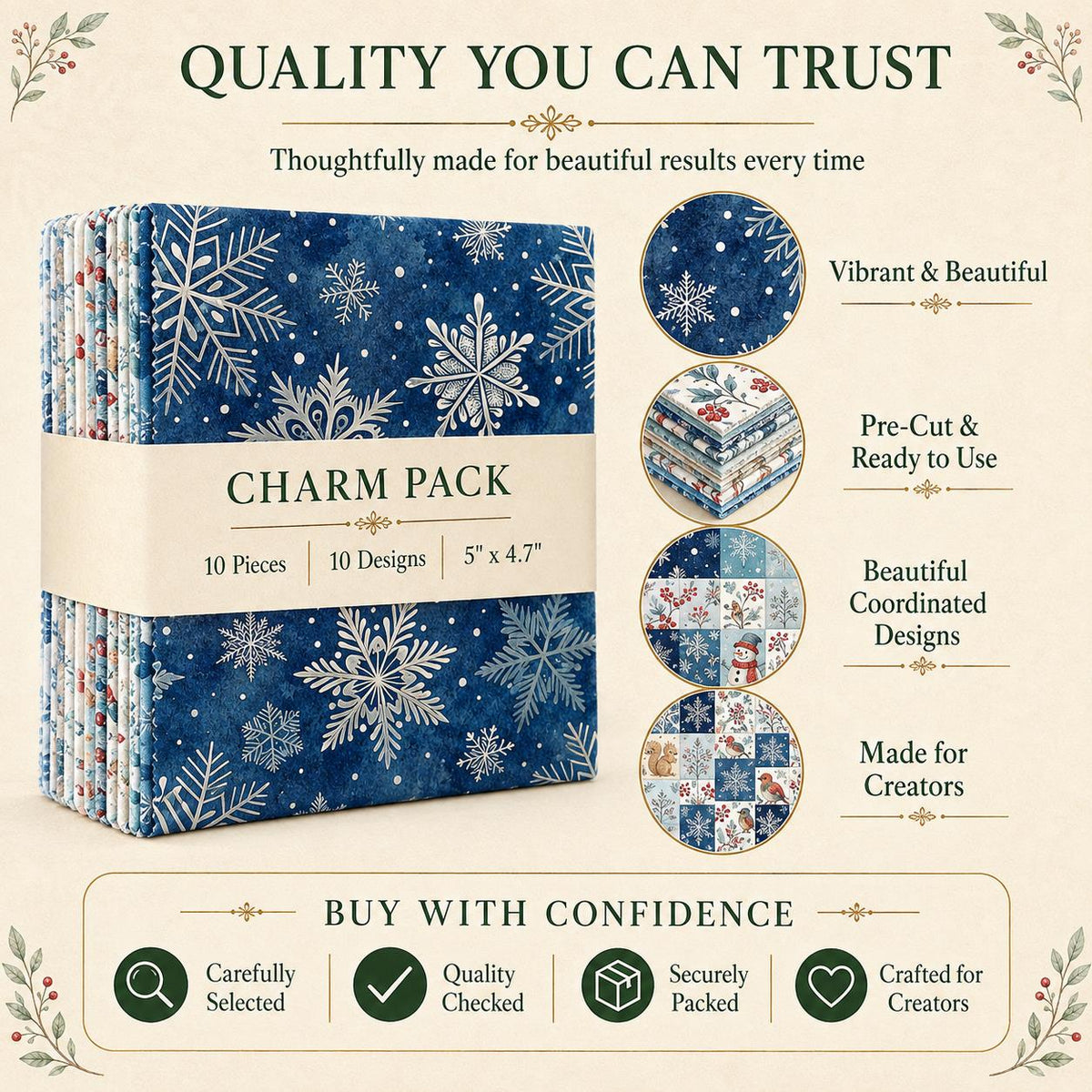 10Pc/Set Christmas Series Bird Squirrel Leaves Fat Quarter Fabric, Pre-Cut Square Fabric Assort, Fabric Set, Craft Fabric, Handmade DIY Patchwork Fabric,Home Quilting Sewing Fabric, Packaging Fabric, Scrapbooking Craft Hobbyist