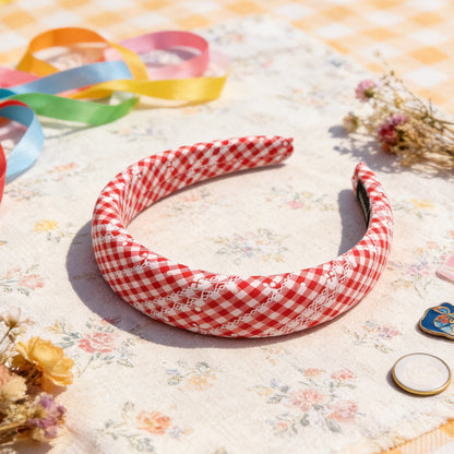 Red White Plaid Sponge Headband