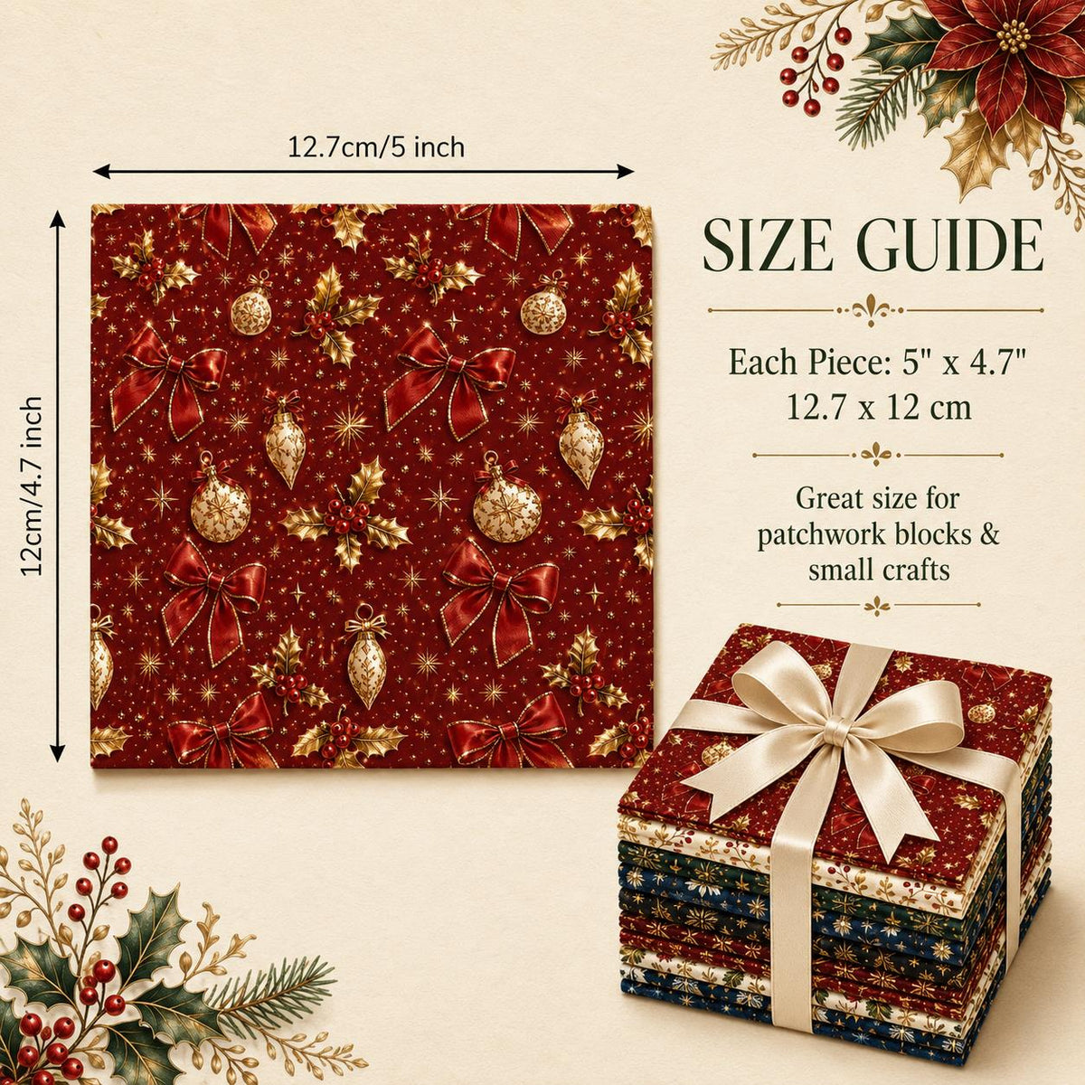10pcs Charm Pack Set Christmas Pattern Vintage Style Handmade DIY with Rich Color and Texture Elements 100% Polyester Patchwork in 10 Design Styles Suitable for Patchwork DIY Craft Projects DIY Wallet Making Gift Giving Bag Making Mother's Day Gift
