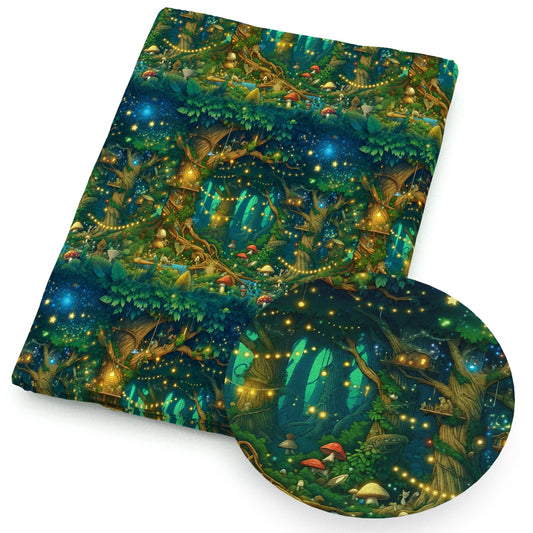 leaf leaves tree light mushroom house star rainbow color fabric