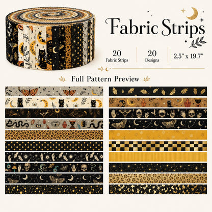 20pcs Skull Hand Black Series Jelly Roll Sliced Fabric Strips 2.5X19.7inch Delicate Printed Multi-Color 100% Polyester for DIY Handmade Patchwork, Table Runners, Placemats, Tote Bags, Storage Pouches, Makeup Bags, Coasters, Quilt Blocks & Binding Pre-cut