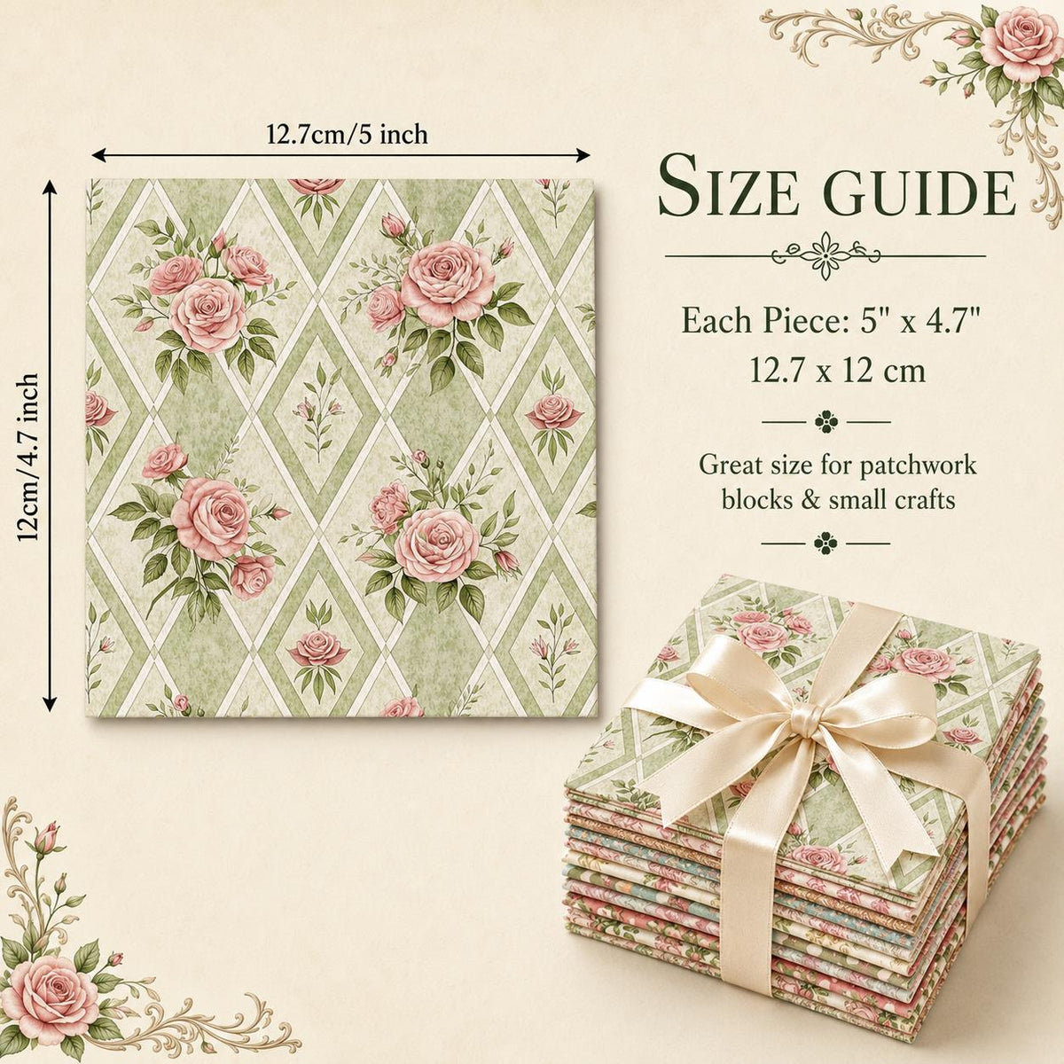 10pcs Charm Pack Set Floral Pattern Vintage Style Handmade DIY with Rich Color and Texture Elements 100% Polyester Patchwork in 10 Design Styles Suitable for Patchwork DIY Craft Projects DIY Wallet Making Gift Giving Bag Making Mother's Day Gift