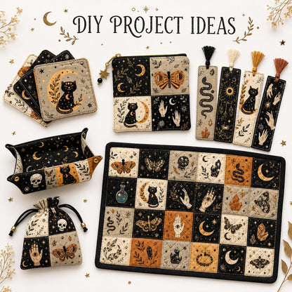 10pcs Charm Pack Set Cat Hand Skull Vintage Style Pattern Handmade DIY with Rich Color and Texture Elements 100% Polyester Patchwork in 10 Design Styles Suitable for Patchwork DIY Craft Projects DIY Wallet Making Gift Giving Bag Making Mother's Day Gift