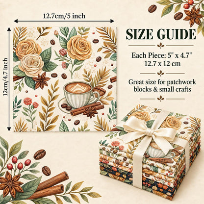 10Pc/Set Christmas Flower Coffee Beans Coffee Series Fat Quarter Fabric, Pre-Cut Square Fabric Assort, Fabric Set, Craft Fabric, Handmade DIY Patchwork Fabric,Home Quilting Sewing Fabric, Packaging Fabric, Scrapbooking Craft Hobbyist