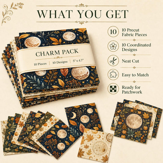10Pc/Set Flower Leaves Moon Series Daisy Star Mushroom Galaxy Fat Quarter Fabric, Pre-Cut Square Fabric Assort, Fabric Set, Craft Fabric, Handmade DIY Patchwork Fabric,Home Quilting Sewing Fabric, Packaging Fabric, Scrapbooking Craft Hobbyist
