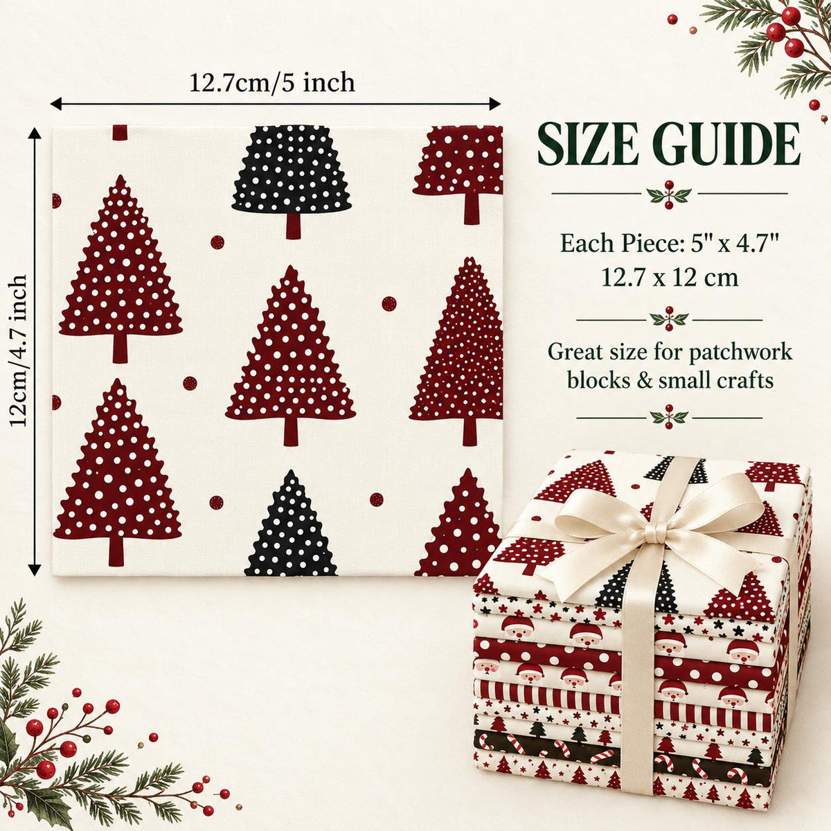 10Pc/Set Christmas Series Star Tree Stripe Dot Crutch Fat Quarter Fabric, Pre-Cut Square Fabric Assort, Fabric Set, Craft Fabric, Handmade DIY Patchwork Fabric,Home Quilting Sewing Fabric, Packaging Fabric, Scrapbooking Craft Hobbyist