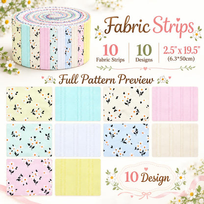10pcs Vintage Floral Pattern Jelly Roll Fabric Strips 2.5X19.7inch Pre-Cut 100% PolyesterFor Patchwork Quilts, Table Runners, Placemats, Tote Bags, Storage Pouches, Makeup Bags, Coasters, Quilt Blocks & Binding