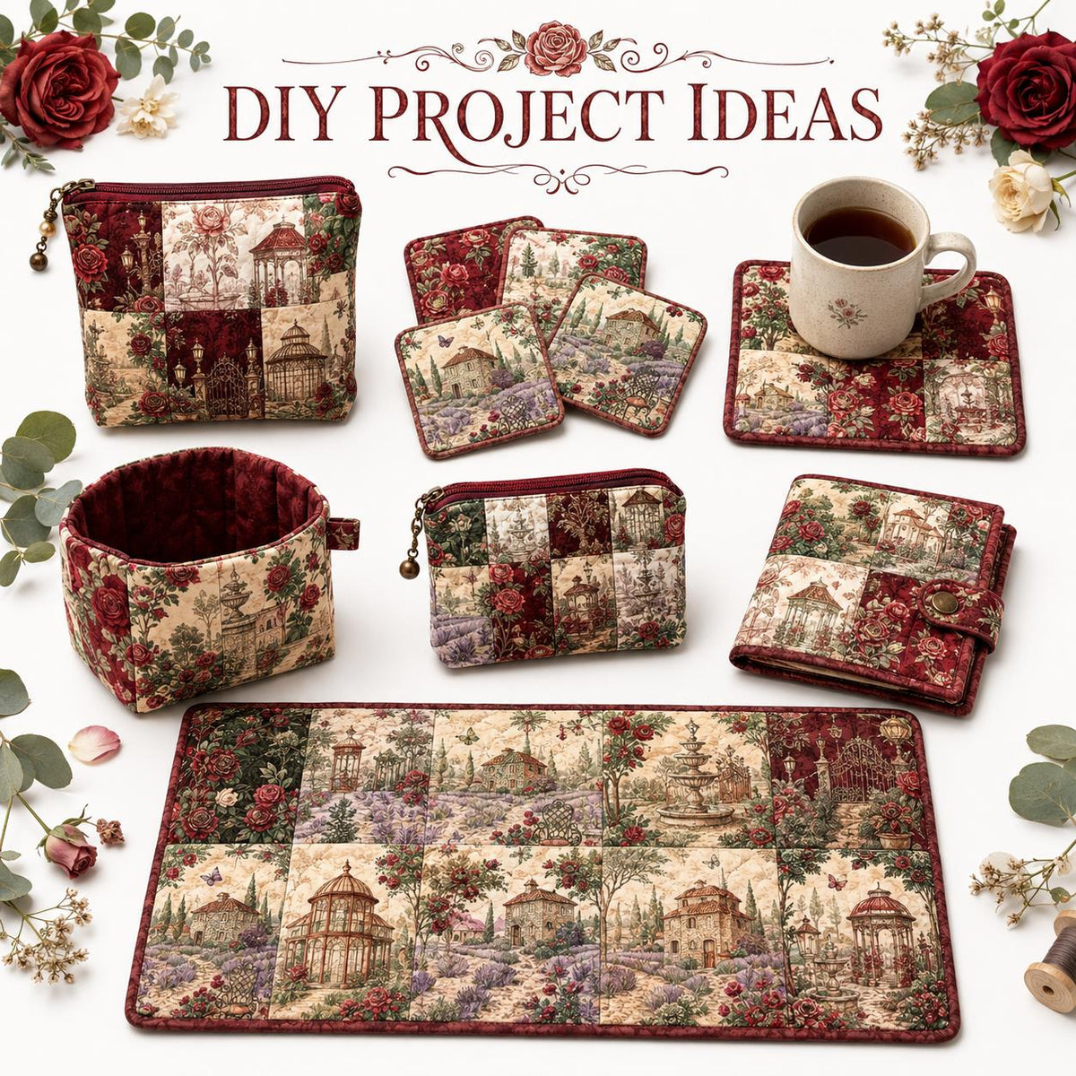 10Pc/Set Flower Rose Christmas Series Tree Fat Quarter Fabric, Pre-Cut Square Fabric Assort, Fabric Set, Craft Fabric, Handmade DIY Patchwork Fabric,Home Quilting Sewing Fabric, Packaging Fabric, Scrapbooking Craft Hobbyist
