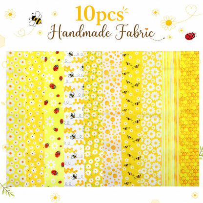 10Pc/Set, Making 10 Images 1pc Each, Each Size: 6.3*50cm Ladybug Bee Spring Daisy Yellow Series Sliced Fabric Set Style Combination, Polyester Jelly Roll Fabric Strips, Pre-Cut Quilting Squares, For Quilting DIY, Handicrafts And Sewing, Blankets, Rugs
