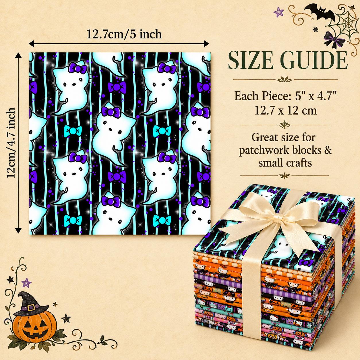 10Pc/Set Sanrio Series Kitty PompomPurin Melody Kuromi Halloween Fat Quarter Fabric, Pre-Cut Square Fabric Assort, Fabric Set, Craft Fabric, Handmade DIY Patchwork Fabric,Home Quilting Sewing Fabric, Packaging Fabric, Scrapbooking Craft Hobbyist